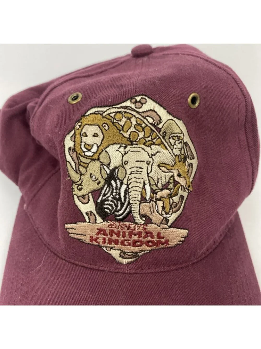 Walt Disney World Animal Kingdom Vtg Y2K Maroon Strap Back Light Hat Adult OS